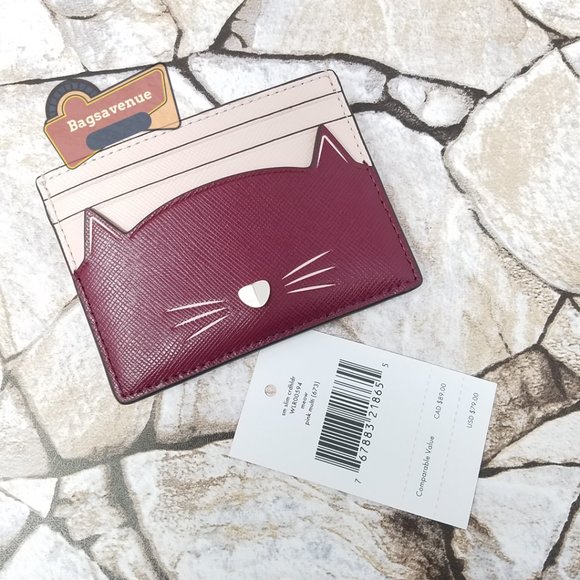 kate spade Accessories - #bagsavenue Meow Cat Slim Card Holder Blackberry Preserve Pink Multi Kate spade